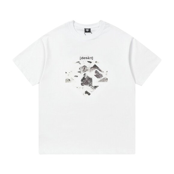 White Short-Sleeved T-Shirt With Abstract Pattern Print Descente